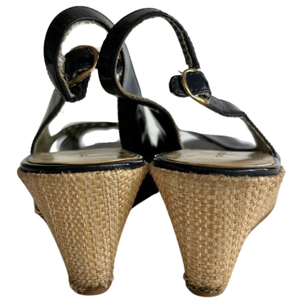 Tommy Hilfiger Navy Blue Patent Peep Toe Slingback Wedge Espadrille size 8.5 - Picture 5 of 7